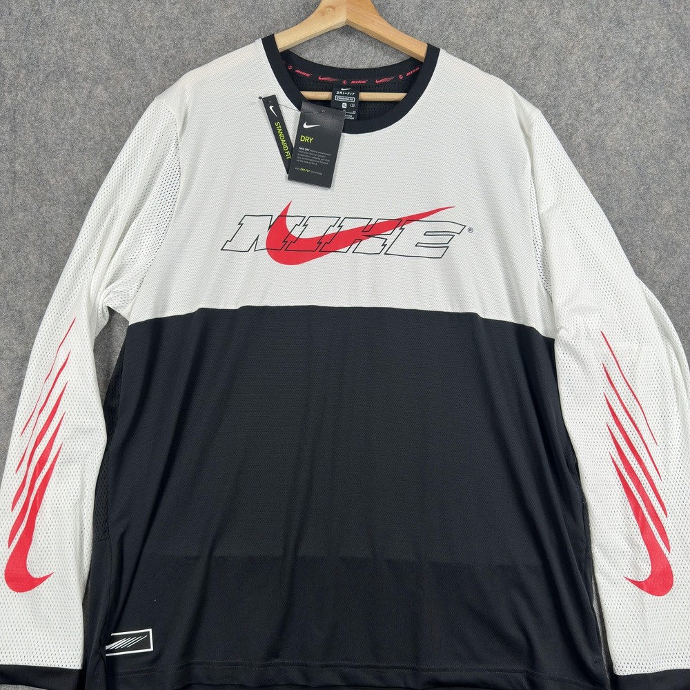 Nike Sport Clash Dri-FIT Shirt Mens XL Black White Long Sleeve Training Cycling